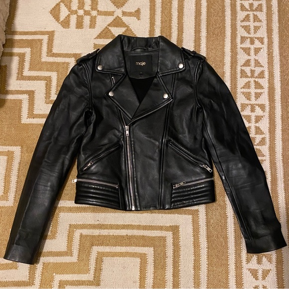 Stunning 100% Leather Maje Biker Jacket Sz 36 - Picture 10 of 16